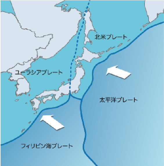 日本周辺のプレート図 ( 内閣府 防災情報のページ「特集東日本大震災」より)