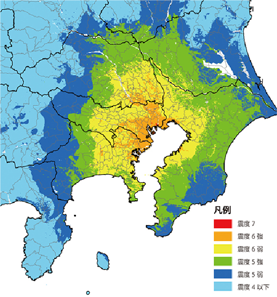 震度分布（都心南部直下地震）内閣府 防災情報のページより